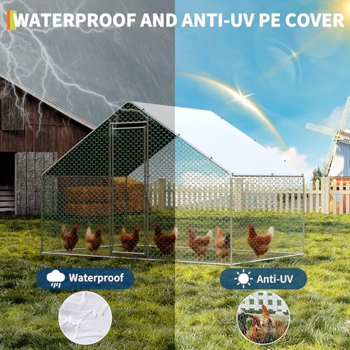 Large Metal Chicken Coop, Large Chicken Pen, Chicken Runs for Yard with Waterproof and Anti-UV Cover, Duck Rabbit House Outdoor (9.8'L x 6.5'W x 6.5'H) - size: 118.1"L x 77.2"W x 78.4"H