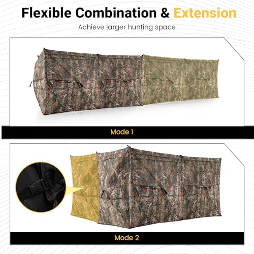 Goplus 4-Panel Hunting Blind, 3-Person See-Through Ground Blind Tent with Silent Windows, Dog Doors, Carrying Bag, Portable Resilient Field Camouflage Concealed Shelter for Duck Waterfowl Hunting