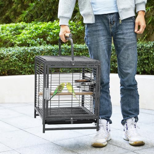 Yaheetech 25.5" Small Bird Cage, Wrought Iron Bird Travel Cage with Wooden Perch Handle & Seed Guard for Conures, Budgies, Lovebirds & Small to Medium Birds