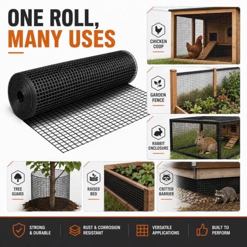 HORCH Black Hardware Cloth 1/4 inch 36 x 50 ft 23 Gauge | Wire Mesh Roll, Chicken Wire Mesh, Chicken Wire Fencing, Tree Guard, Mesh & Wire Cloth, Rodent Wire - size: 1/4'' x 36'' x 50'