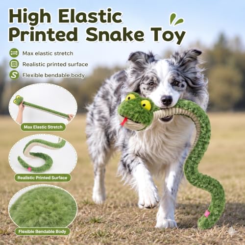Squeaky Dog Plush Chew Toy, Interactive Tug Squeaky Toy for Chewers, Medium & Large Dogs & Fetch Play, 39.4In Stuffed Silly Snake Toy with Elastic Stretchable Body for Gentle Gum Care & Boredom Relief - color: Green (Silly Snake)