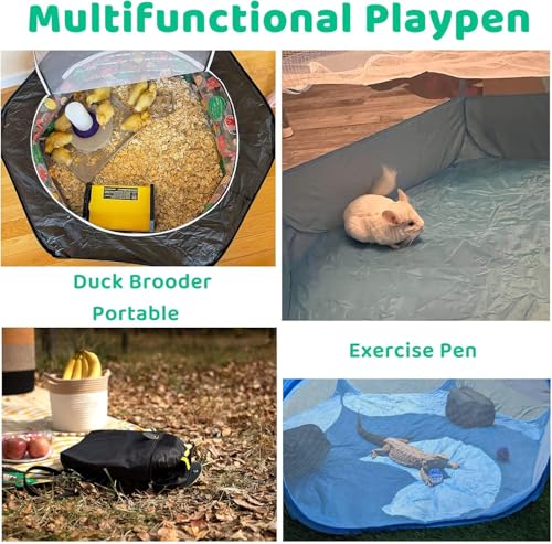 Amakunft Small Animal Pop-Up Playpen with Mesh Cover, 47'' x 23.6'' x 15'' Chicken Brooder Box, Play Pen Indoor Outdoor for Guinea Pigs, Bunny, Rabbits, Ferrets, Chinchillas, Kittens | Indoor/outdoor, water-resistant, chicken brooder, travel playpen for r
