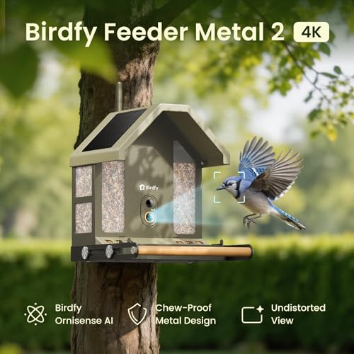Smart Bird Feeder with 4K AI Camera, Dual-Band 2.4/5GHz Wi-Fi | 4K HDR Video, Lifetime Free AI Bird ID, Solar Powered, Full-Metal, Easy Setup & Sharing 20+ Family, Bird Watching Gift