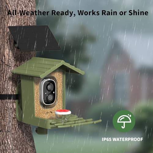 Smart Bird Feeder with Camera, Solar Powered 3MP WiFi Bird Camera with AI Identification, Motion Alerts, Live View, 5000mAh Battery, Outdoor Gift for Bird Lovers
