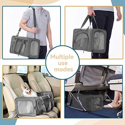 ‌Petsfit Airline Approved Pet Carrier for Small Dogs & Cats, 19x9x12 TSA Approved Carrier, with Removable Dual-Sided Padding (2-Way Placement) - Fits Under Most Airplane Seats, Escape Proof (Grey) - color: Grey, size: 19.0"L x 9.5"W x 12.0"H