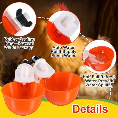 Tanlade 50 Packs Chicken Waterer Cups Large Chicken Feeder, Automatic Waterer Cups Kit for Poultry Chicks Duck Goose Turkey Bunny(Orange) - color: Orange