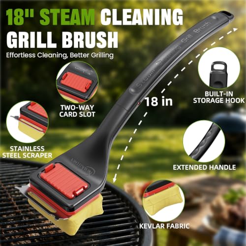 NEWKITCHEN Grill Brush Bristle Free, BBQ Grill Brush for Outdoor Grill, Extended Handle, Replaceable Cleaning Head with Scraper