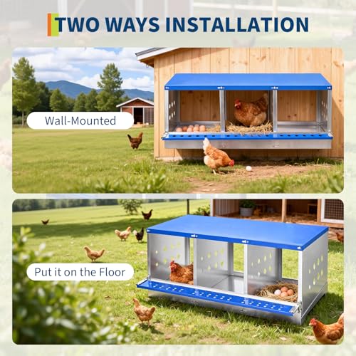 GarveeLife 3 Compartment Chicken Nesting Box,Heavy Duty Galvanized Steel Rustproof Laying Box for Hens Ducks,Anti-Peck Rustproof Nest Boxes 37.8" l x 18.9" w x 15.75" h Blue