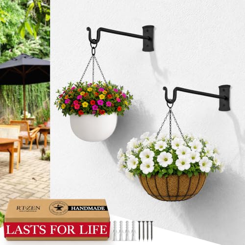 Plant Hangers Outdoor or Indoor Heavy Duty Wall Bracket Hooks | Wrought Iron Metal Hanger Indoor Hook for Hanging Plants Baskets Lanterns Bird Feeders - 2 Pack (Black Shepherds Hooks 10") - size: 10 Inch, style: Shepherds Hooks