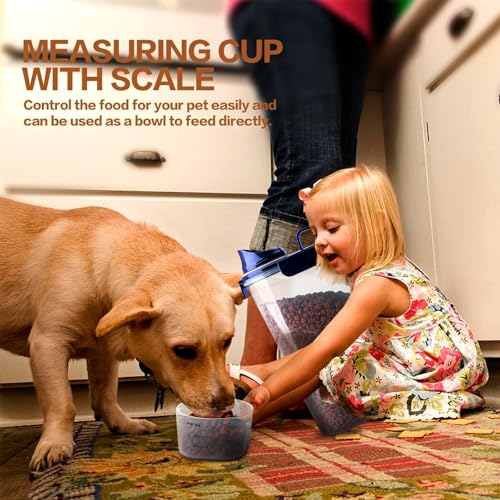 TIOVERY Dog Food Storage Container, 5-7 Lbs Airtight Pet Food Container, Cat food Container Dispenser with Portable Handle, Pouring Spout and a Collapsible bowl for Dogs Cats Navy Blue/6Qt - color: Blue 6Qt