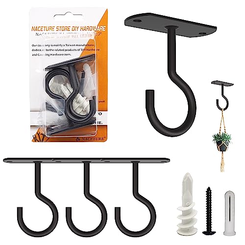 Ceiling Hooks for Hanging Plants - Square Wall Mount Plant Hanger Indoor Hanging Hooks Metal Plant Bracket Iron Lanterns Hangers for Wind Chimes, Planters (Square Black 4 Pack) | Square-style ceiling hooks for hanging plants, baskets, bird feeders, lights