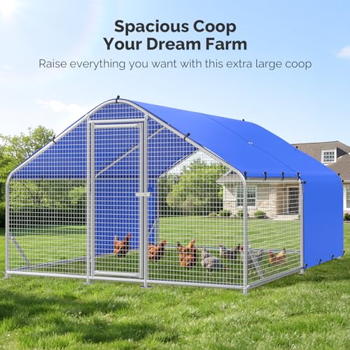 Sino Luban Large Metal Chicken Coop Run with Hardware Cloth Heavy Duty for 20 Chickens/Ducks, Chicken Runs for Yard with Waterproof Cover, Chicken Enclosure Pen Outdoor, Walk-in Poultry Cage - size: 142.0"L x 106.0"W x 77.0"H