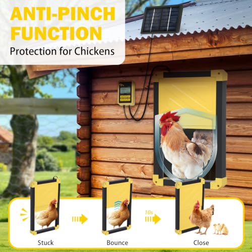 Aivituvin Solar-Powered Automatic Chicken Coop Door with Heating, Weatherproof Auto Opener for Chicken Houses/Duck Runs, Dual Power Modes, Safety Sensor, Easy Installation (Black)