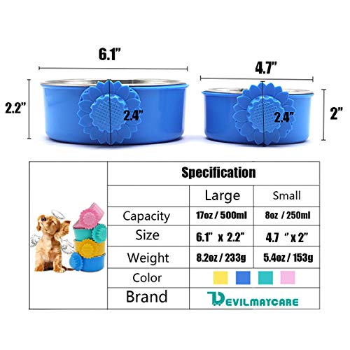 DEVILMAYCARE Pet Feeder Dog Bowl Stainless Steel Food Hanging Bowl Crates Cages Dog Parrot Bird Pet Drink Water Bowl Dish Accessory (L: 6''x2.2'', Pink) - color: Pink, size: L:6''x2.2''
