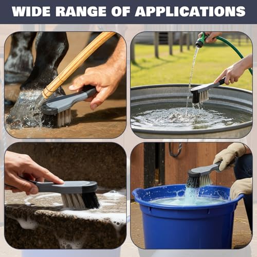 2 Pack 10" Horse Bucket Brush, Horse Bucket and Trough Scrub Brush, Water Buckets Brushes for Livestock Farm Equine Water Buckets Feed Trough Non Slip Grip Durable Synthetic Fiber Black Gray