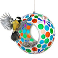 Sunnydaze Mosaic Glass Bird Feeder, Fly-Through, Dragonfly Dreams | 6" Small Unique Hanging Bird Feeder for Outdoors, Drainage Hole, Weather-Resistant, Birdfeeder for Cardinals, Jays, & Finches - color: Dragonfly Dreams