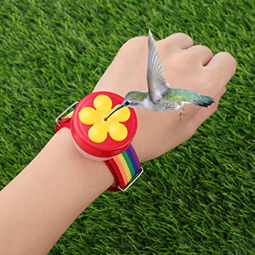 Zopeal 4 Pieces Hummingbird Hand Feeder Adjustable,Ring and Wrist Style | Wrist Strap for Hands-free Feeding, Flower Perch with Ring-style Port, Clear Container for Outdoor Hummingbird Watching - color: Ring and Wrist Style
