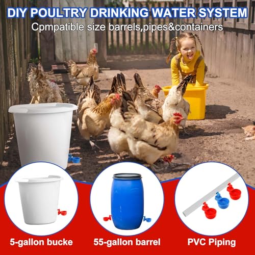 Tanlade 50 Pcs Automatic Chicken Waterer Cups Chicken Feeder for PVC Pipe Waterer Kit for Poultry Duck Goose Turkey Bunny (Red,Blue,Classic) - color: Red,Blue