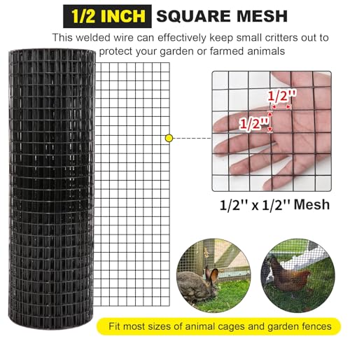 24'' x 25' 1/2inch Hardware Cloth 19 Gauge Black Vinyl Coated Welded Fence Mesh for Home and Garden Fence and Home Improvement Project - size: 24'' x 25'-19 Gauge