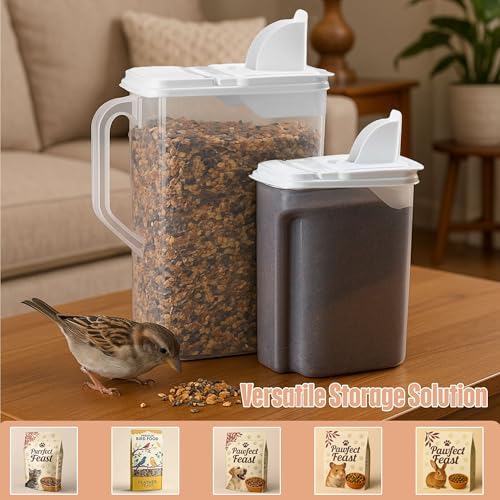 Buddeez Pet Food Storage Containers - 2 Count Bird Seed Dispenser with Pour Tight Lids and Easy Pour Spouts, 8 Qt and 3.5 Qt, Bird Seed Storage for Small and Large Feed, BPA Free