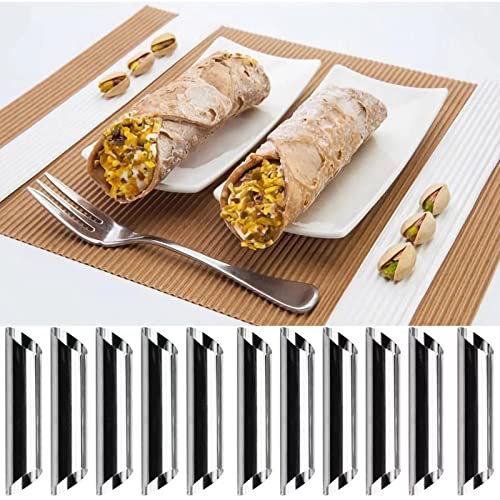 10 Pack Croissant Baking Forms 5 Inch + 10 Pack 5 Inch Cannoli Tube Moulds Kit, with Blue Pastry Bags Reusable, Cleaning Brush and Quality long Cream Icing Piping Tip for DIY Croissant Rolls - color: 10 pcs large cream horn molds + 10 pcs large cannoli tu