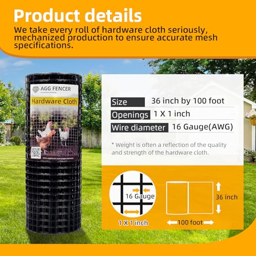36in x 100ft Black Hardware Cloth 1 inch 16Ga PVC Coated Mesh | Vinyl Coated Fence, Welded Metal Chicken Wire Fencing Roll, Garden Plant Fencing, for Chicken Coop and Home Improvement - size: 1 inch 36in x 100ft