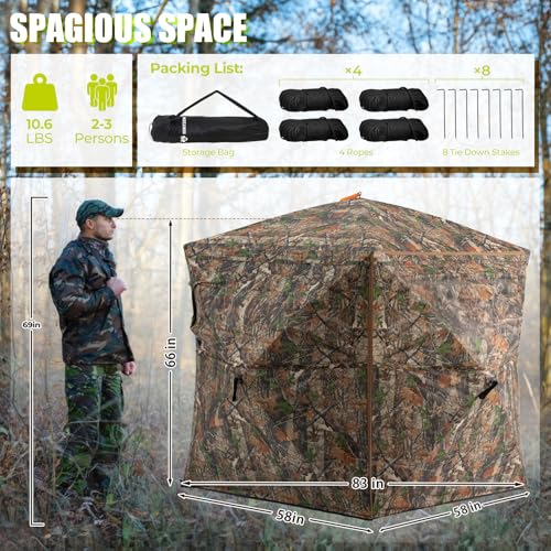 Portable Hunting Blind - 270°/288°/360°See Through with Floor Mat Dual Door - size: 360° See Through(2-3 Person)