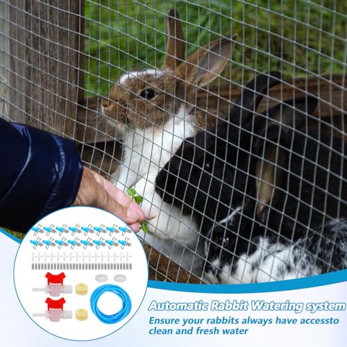 Automatic Rabbit Watering Kit - Including 5/16" Hose, 16 PCS Nipple Drinkers, Barb Fittings to G1/2" Thread Connectors, T-Fittings, Springs, and Gaskets, Automatic Rabbit Watering System