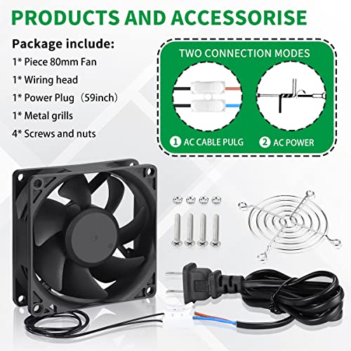 80mm Muffin EC Cooling Fan 80x25 Dual Ball Axial Exhaust Fan | AC 110-240V Power, small cooling fan for reptile terrarium, incubator, PC cabinet, electronics ventilation & DIY project - style: 80mm x 25mm