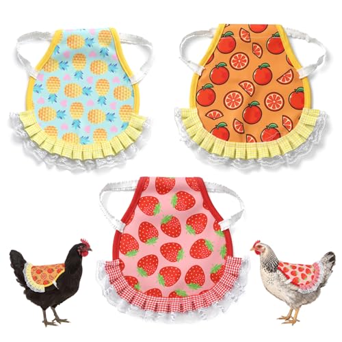 3 Pcs Waterproof Chicken Saddles for Hens for Protection,Elastic | Chicken Saddles, Breathable Poultry Feather Chicken Back Protector for Small Medium Large Hens(Orange,Pineapple,Strawberry)