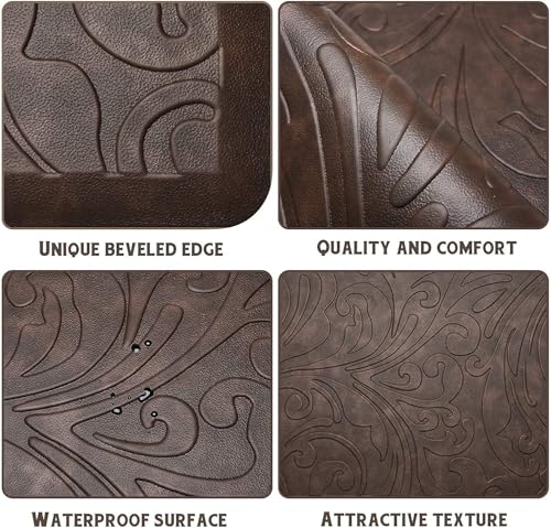 KMAT 2PCS Kitchen Mat Cushioned Anti-Fatigue Comfort Standing Mat Rug | Waterproof Non-Slip Ergonomic Comfort Rug Home,Office,Sink,Laundry,Desk 17.3"x28"+17.3"x28",Brown - color: Brown, size: 1'5" x 2'4"+1'5" x 2'4" (Rectangular)