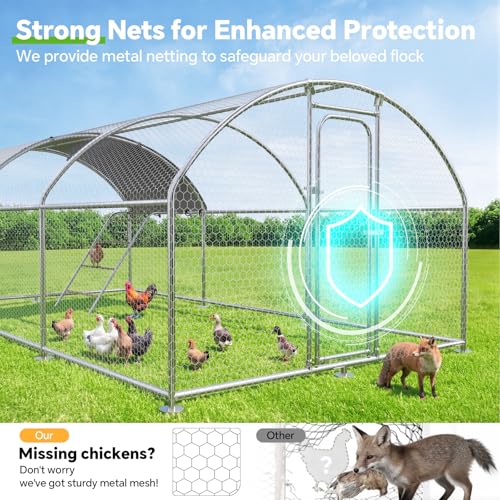 10 x 19.7 x 6.4 FT Metal Chicken Coop, Chicken Run with Cover | Walk-in Chicken Coop, Waterproof Cover, Side Hardware Cloth, Roosting Perch, reinforced frame, Backyard & Farm Use - size: 236.5"L x 119.5"W x 76.5"H