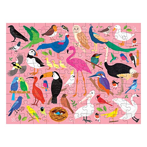 Mudpuppy Bugs and Birds Double-Sided Puzzle, 100 Pieces, 22” x 16.5” – Perfect Family Puzzle for Ages 6+ - Colorful Illustrations of Birds on One Side and Bugs on the Other, Multicolor (0735363749) - style: Bugs & Birds