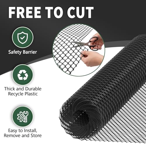 Plastic Chicken Wire Mesh Fence with Metal Stakes, 39.4in x 82ft Quick-Install Chicken Wire Fencing- Plant Protectors from Animals - Weather Resistant Garden Netting - Pet & Poultry Netting
