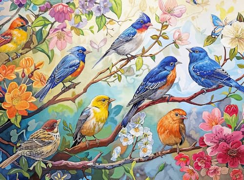 Cross & Glory | 1000 Piece Jigsaw Puzzles for Adults | Birdsong in Bloom | Audubon Birds | 2mm Thick Pieces | Bonus Reference Poster | Satin Finish | Ages 14+ - color: Birdsong in Bloom