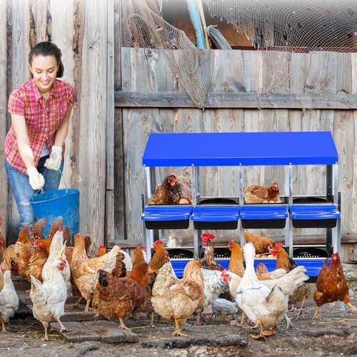 2-Tier Chicken Nesting Box, 8 Compartment Metal Nesting Box for Chickens with Waterproof Roof, Non-Slip Stable Base, Heavy Duty Chicken Laying Boxes for Hens, Poultry - color: Blue, size: 32.1"L x 16.9"W x 26.6"H