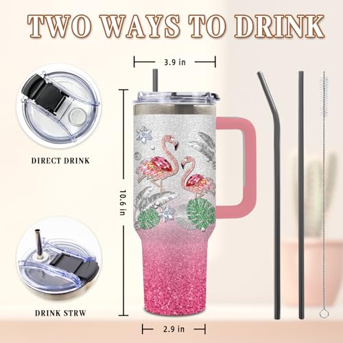 DUUV Pink Flamingo Tumbler 40oz, Insulated Flamingo Gift for Women Girl | Just a Girl Who Loves Flamingos Tumbler Leakproof, Girly Flamingos Mug, Christmas Thanksgiving Birthday Gift, 1 Pack - color: Diamond Flamingo