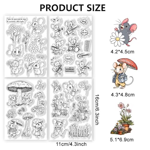 CHGCRAFT 4 Pcs Mouse Daily Pattern Clear Stamps Daisy and Music Silicone Stamp Seal for DIY Scrapbooking and Card Making Paper Craft Decor 6.3 × 4.3 Inch - style: Mouse