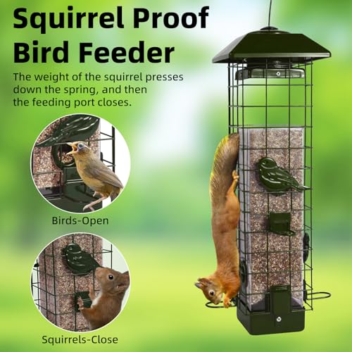 Squirrel Proof Bird Feeder, Metal Mesh Bird Feeder for Outside, Large Capacity and 4 Ports Perches (Green) - color: Green