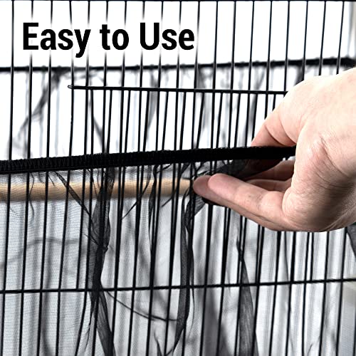 IFAMIO Bird Cage Seed Feather Catcher Adjustable Birdcage Covers Cage Skirt Large Nylon Mesh Netting Universal Bird Cage Net Cover Bird Seed Guard Skirt for Parrot Parakeet Macaw Black