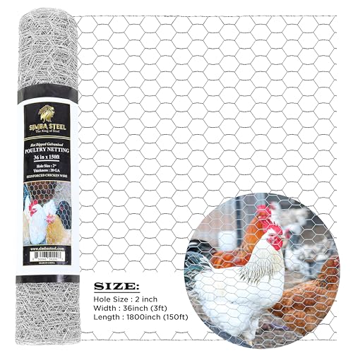 Chicken Wire 36 in x 150 FT x 2” Mesh x 20GA | Poultry Wire Netting | Hot Dipped Galvanised | Hexagonal Galvanized Mesh for Chicken Coop, Rabbit Cage, Fence Barrier PM36x150x2 - style: 36 in x 150 FT x 2 in