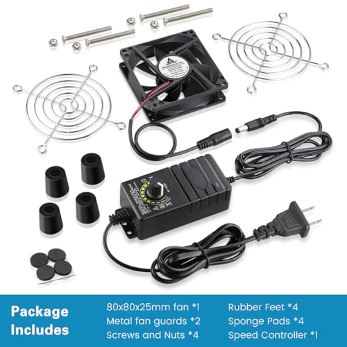GDSTIME 80mm Computer Fan with AC Plug, Variable Speed PC Fan w/Controller | 110V 120V 220V 240V, Small 12V Brushless Case Cooling, for Aquarium, Terrarium, Modem, Electronics Components, DIY Projects - size: 8025 w/ Speed Controller