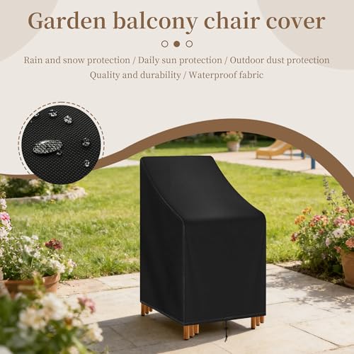 Stackable Patio Chair Cover Waterproof Outdoor Chair Cover Lounge Chair Covers Outdoor Stack Chairs for All Weather Protection 25"Lx25"Wx47"H,Black - size: 25"Lx25"Wx47"H