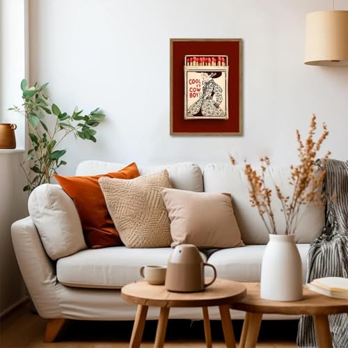 Vintage Western Cowgirl Wall Art Trendy Southwest Cool it Cowboy Matchbox Wall Decor Picture Coastal Cowgirl Poster Canvas Painting Print for Living Room Bedroom 16x24 inch Wood Framed - color: Cowgirl, size: 24"L x 16"W