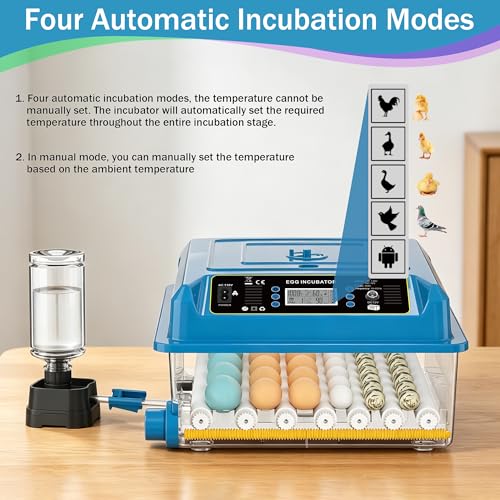 36 Eggs Incubators for Hatching Eggs,Egg Incubator with 4 Auto Incubate Mode, Chicken Incubator with Humidity Display Auto Water Filling,Quail Incubator with Automatic Egg Turning(Blue) - color: Blue, size: 36 Egg
