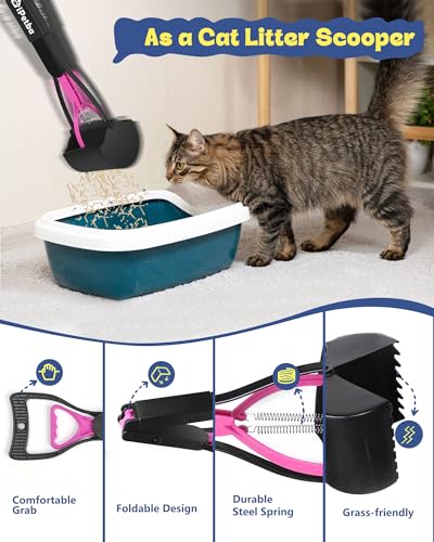 32" Long Handle Dog Pooper Scooper for Yard – No Bending, Clean Pickup on Grass, Gravel & Sand, Easy to Clean & Durable - color: Rose Pink