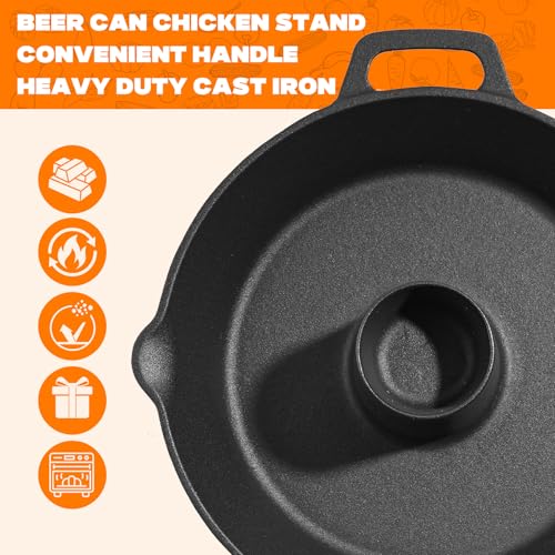 onlyfire Pre-Seasoned Cast Iron Chicken Roaster for Beer Can Turkey | Poultry Holder with Drip Tray for Beer Can Chicken, Vertical Stand for Grill, BBQ and Oven