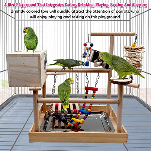 kathson Bird Playground,Parrot Play Stand,Parakeet Play Gym with Breeding Box and Food Cups,Cockatiel Perch Stand with Chewing&Exercise Toys,Birds Playstand for Budgie Conures Lovebirds