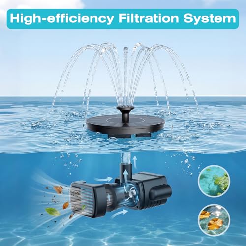 AMZtime Solar Fountain, 2026 Upgraded Solar Water Fountain with 6 Nozzles | Freestanding Solar Bird Bath Fountains Perfectly for Garden, Ponds, Pools, Fish Tank and Patio Decor - size: 1W