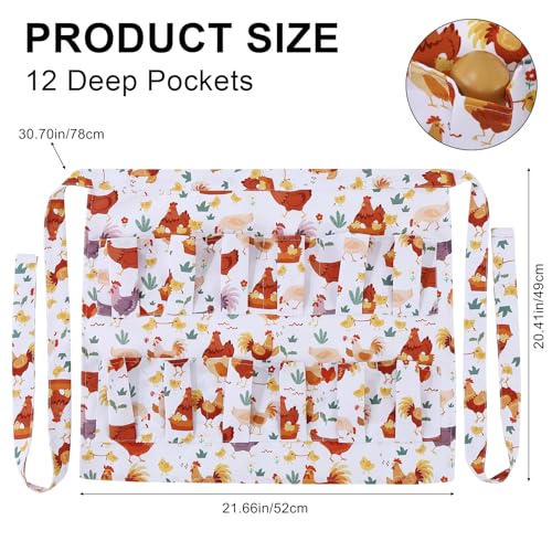 Egg Collecting Apron, 12 Pouches Chicken Egg Apron | Farmhouse Aprons for Chicken, Duck, Goose, Poultry Collection - color: Cartoon Chicken, size: 49*52cm